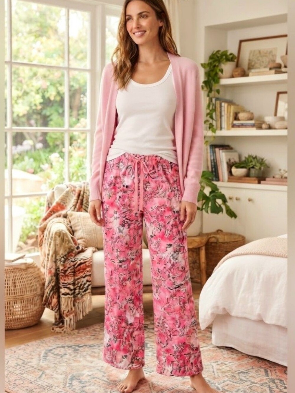 Lilly Pulitzer Pajama Pants Purposefully Pink Jersey Knit Wide Leg Size Medium